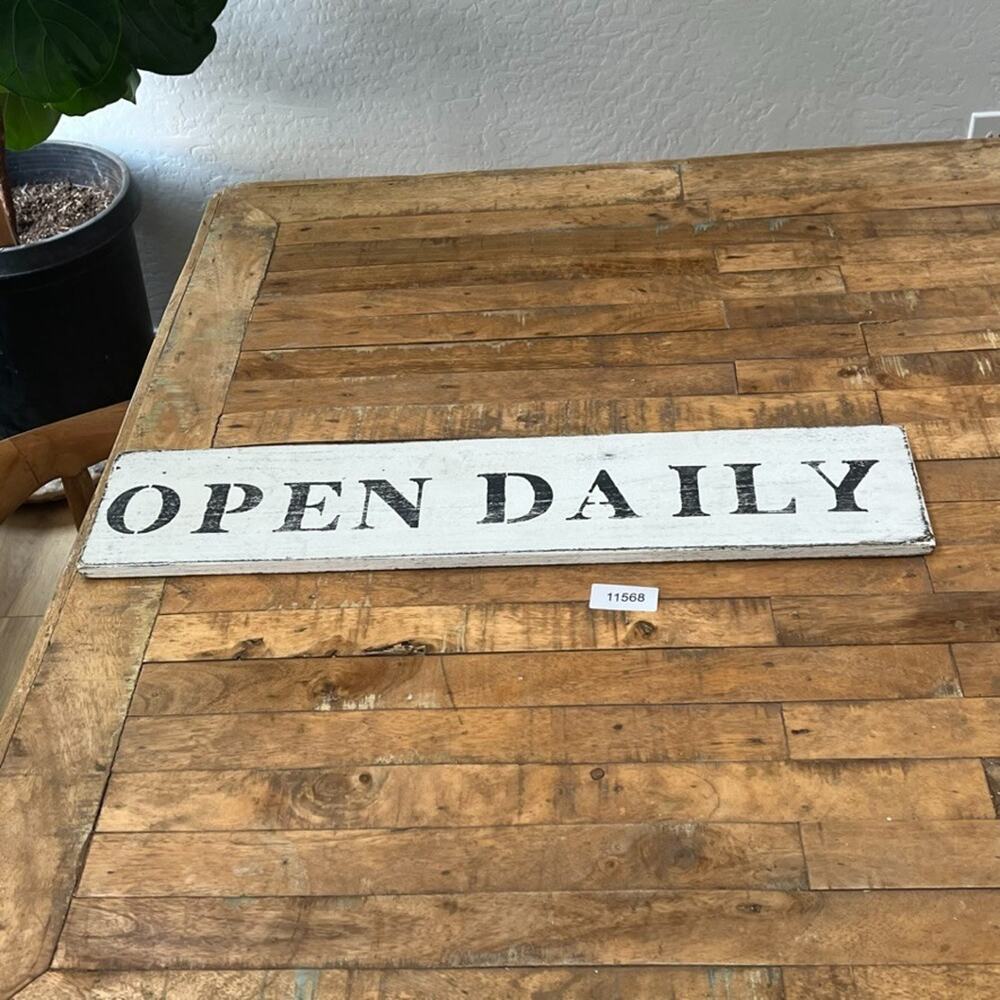 Handmade Wood Sign White Farmhouse Decorative "Open Daily" 26" Distressed